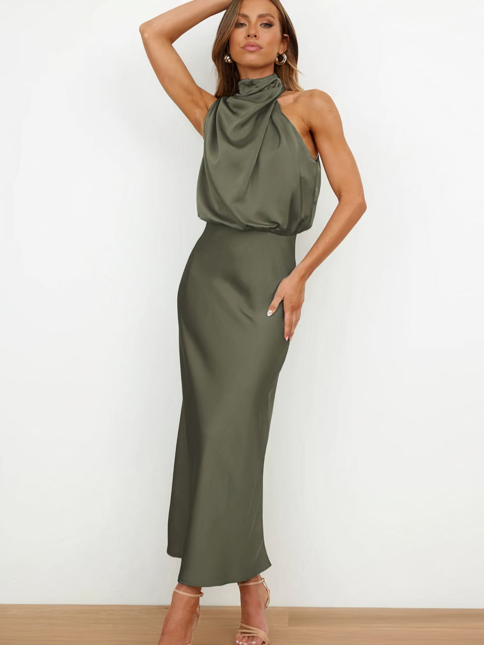 Women Halter-Neck Draped Maxi Dress | Marcelle
