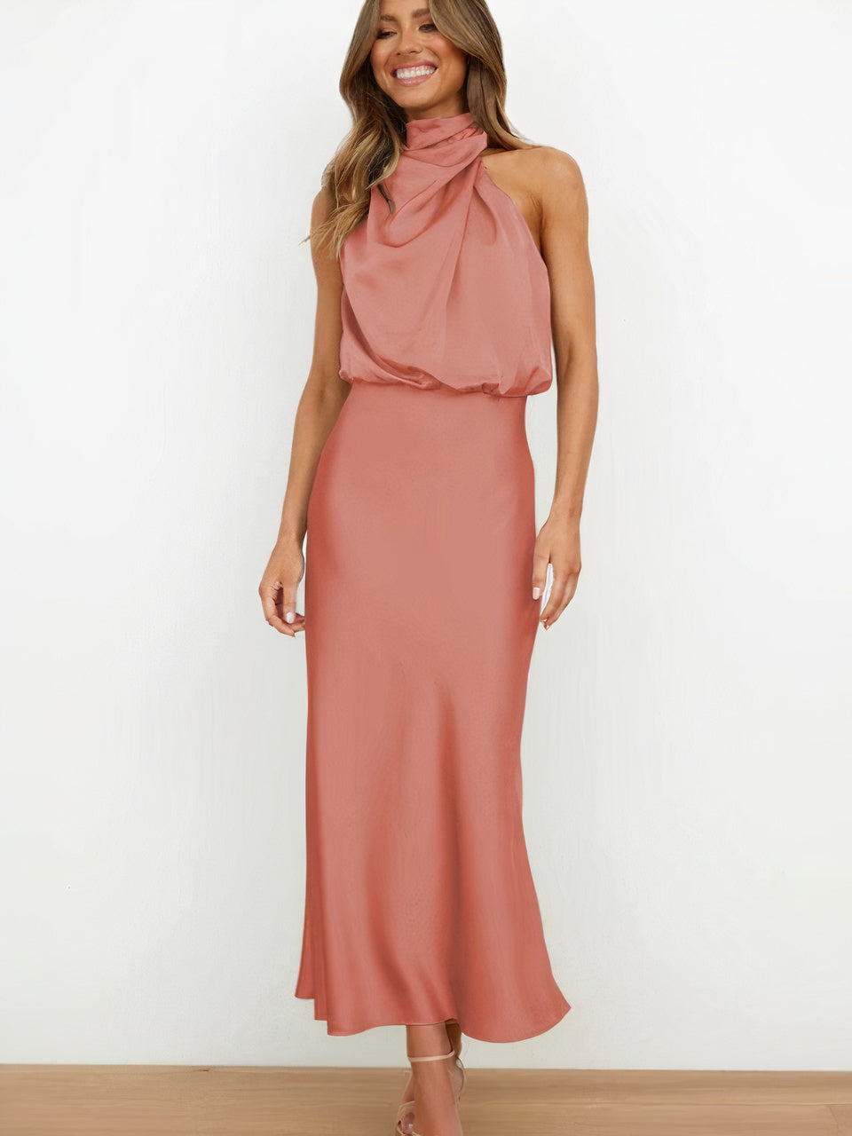 Women Halter-Neck Draped Maxi Dress | Marcelle