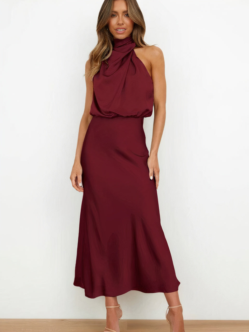 Women Halter-Neck Draped Maxi Dress | Marcelle