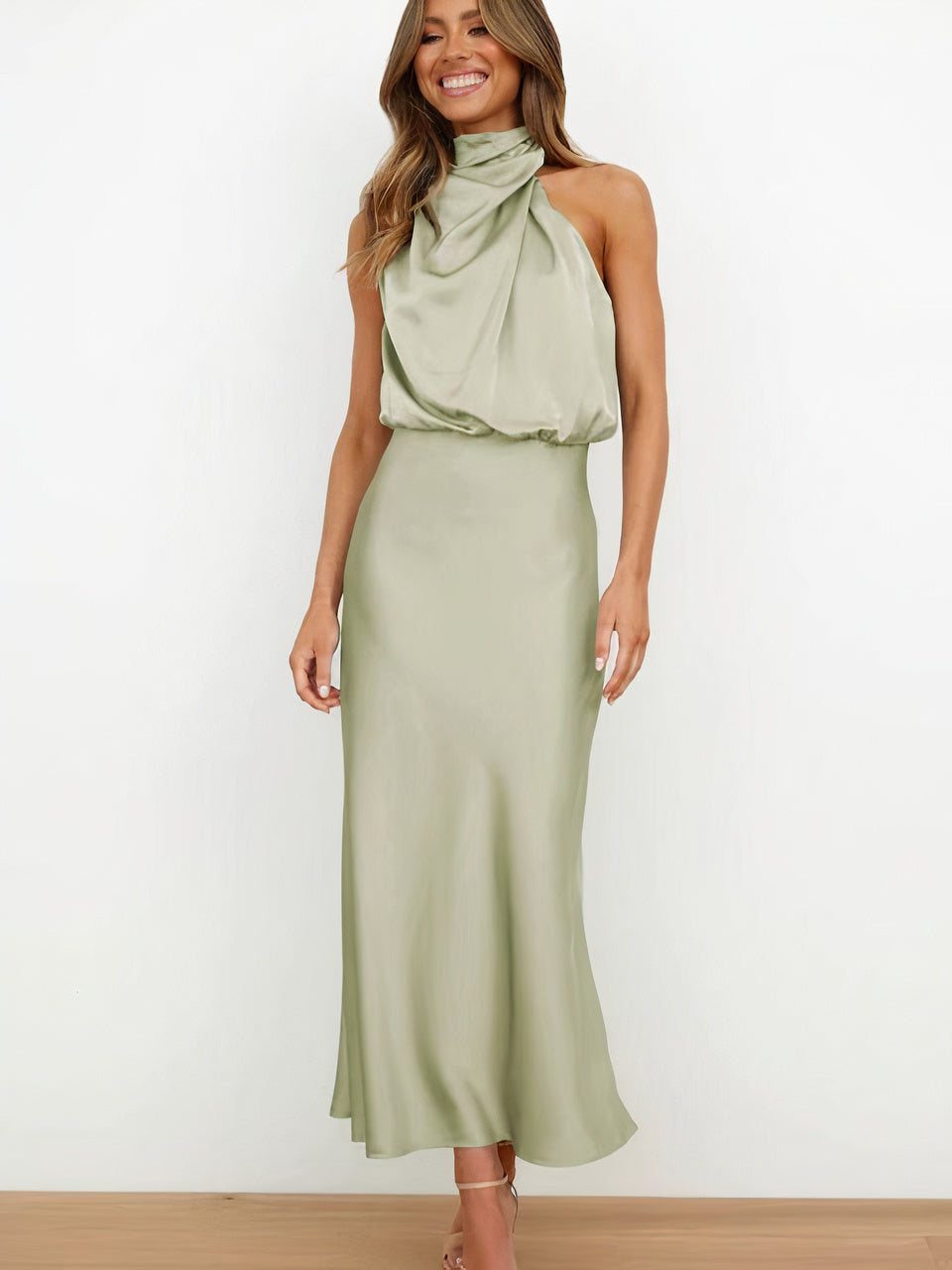 Women Halter-Neck Draped Maxi Dress | Marcelle