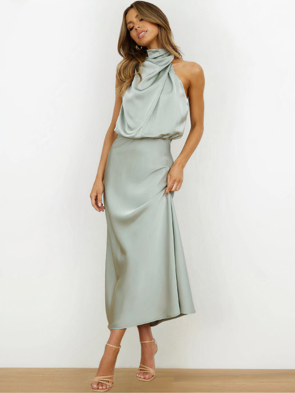 Women Halter-Neck Draped Maxi Dress | Marcelle