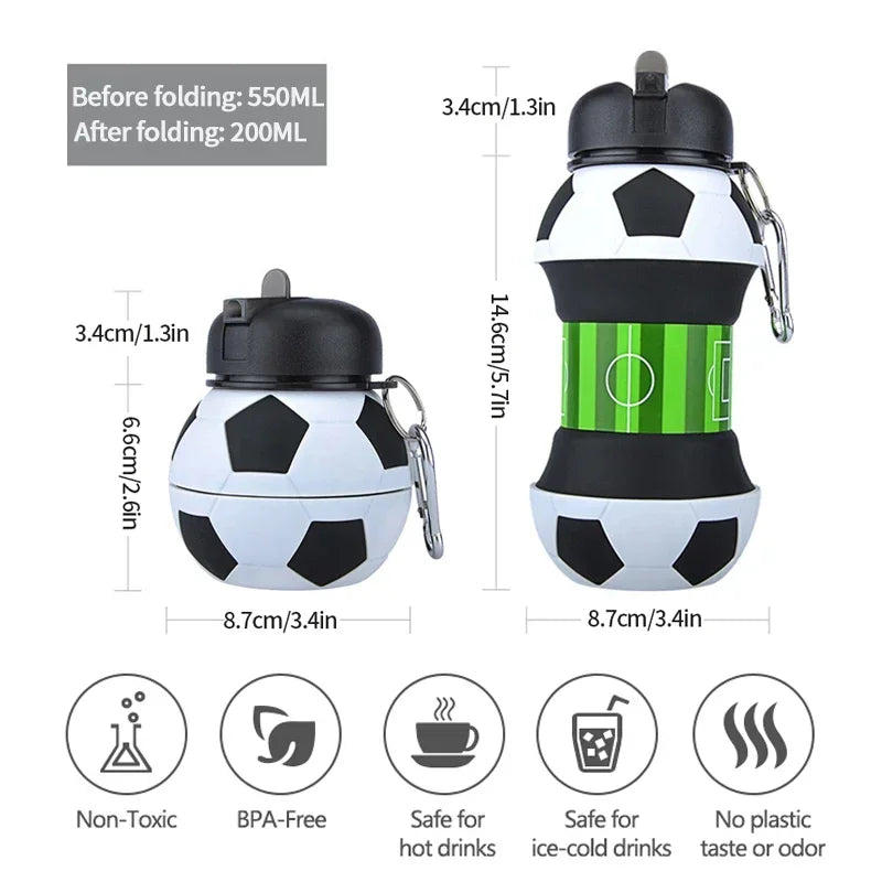 Kids Portable Silicone Water Bottle – 600ml Leakproof Folding Sports Cup for Outdoor Activities 2