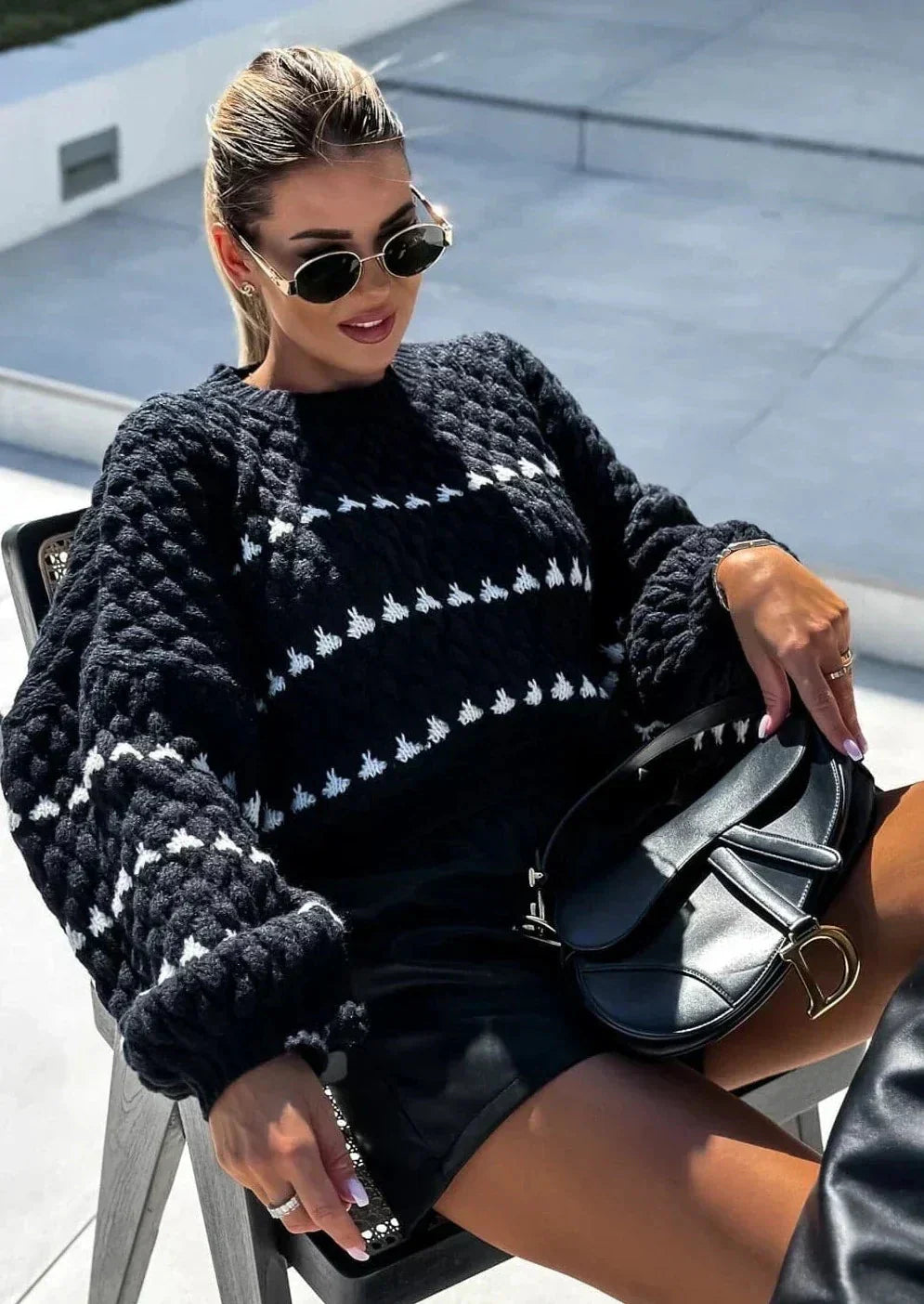 Women Chunky Lantern Sleeve Knit Sweater | Andrielle