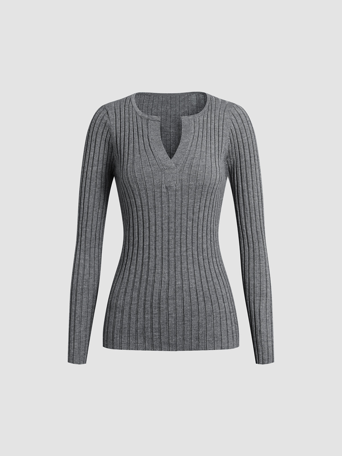 Women Ribbed V-Neck Pullover Sweater | Analina