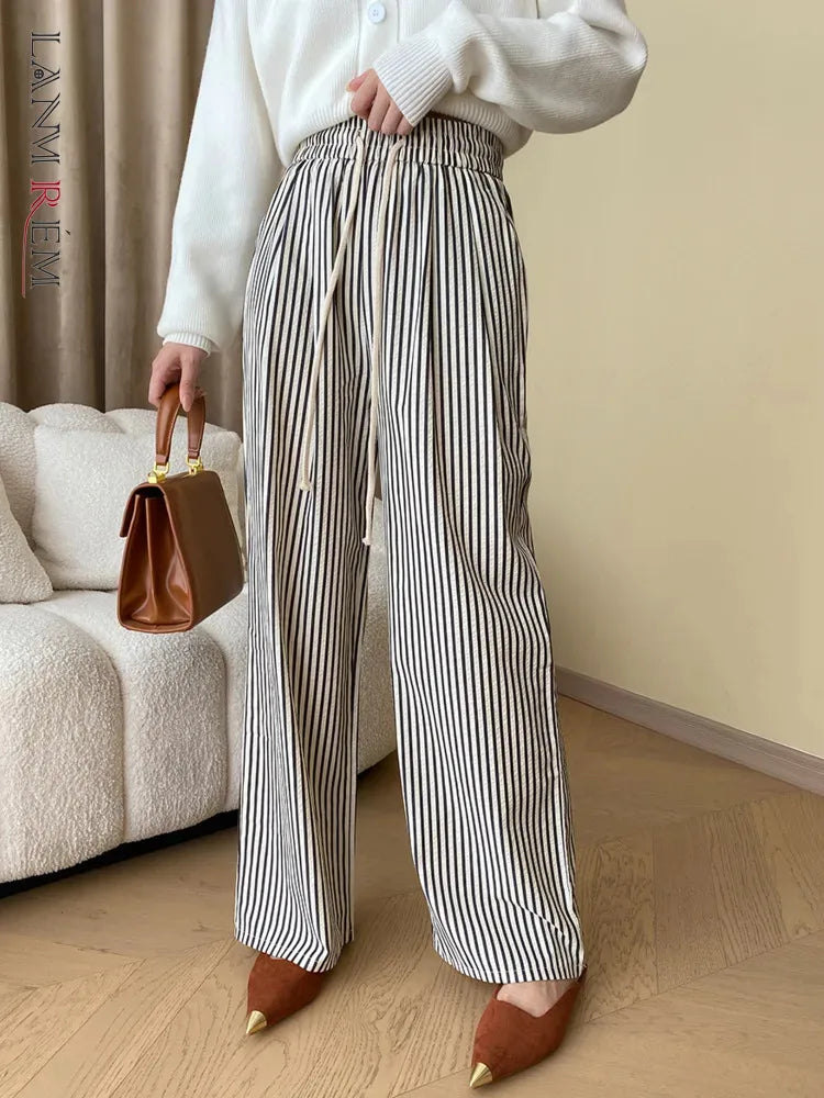 Women Striped Drawstring Wide-Leg Pants | Willow