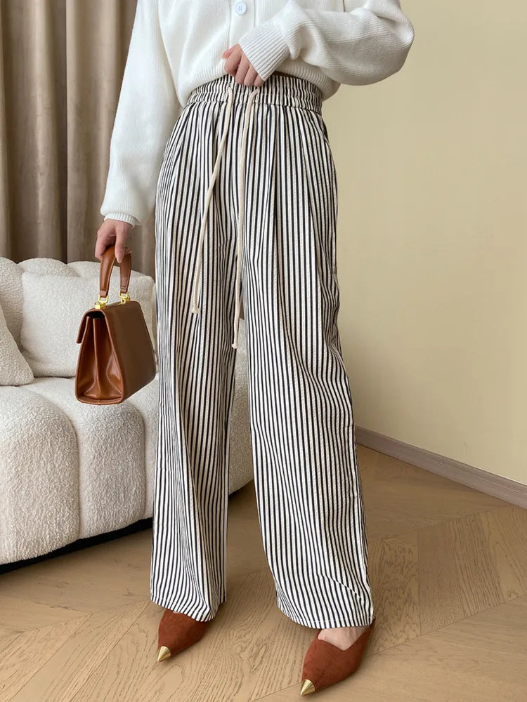 Women Striped Drawstring Wide-Leg Pants | Willow