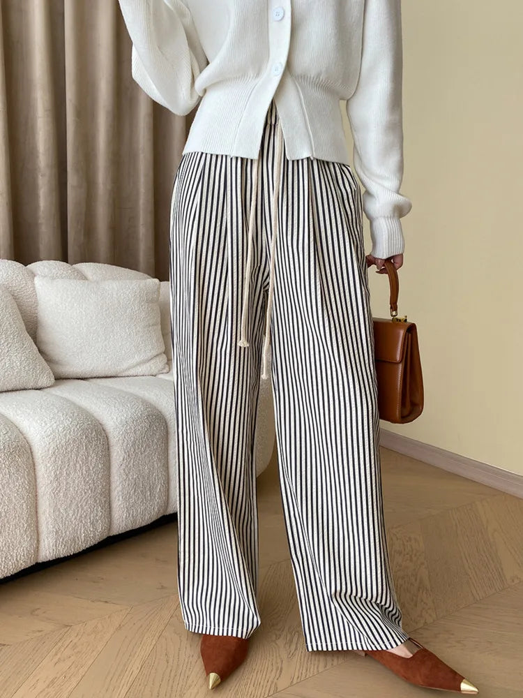 Women Striped Drawstring Wide-Leg Pants | Willow