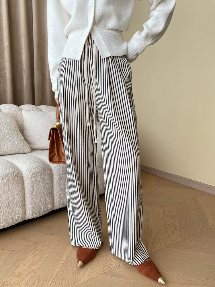 Women Striped Drawstring Wide-Leg Pants | Willow