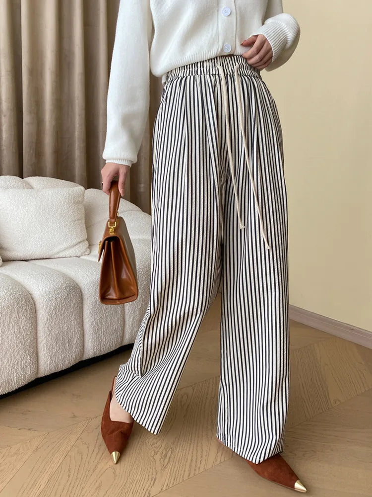 Women Striped Drawstring Wide-Leg Pants | Willow