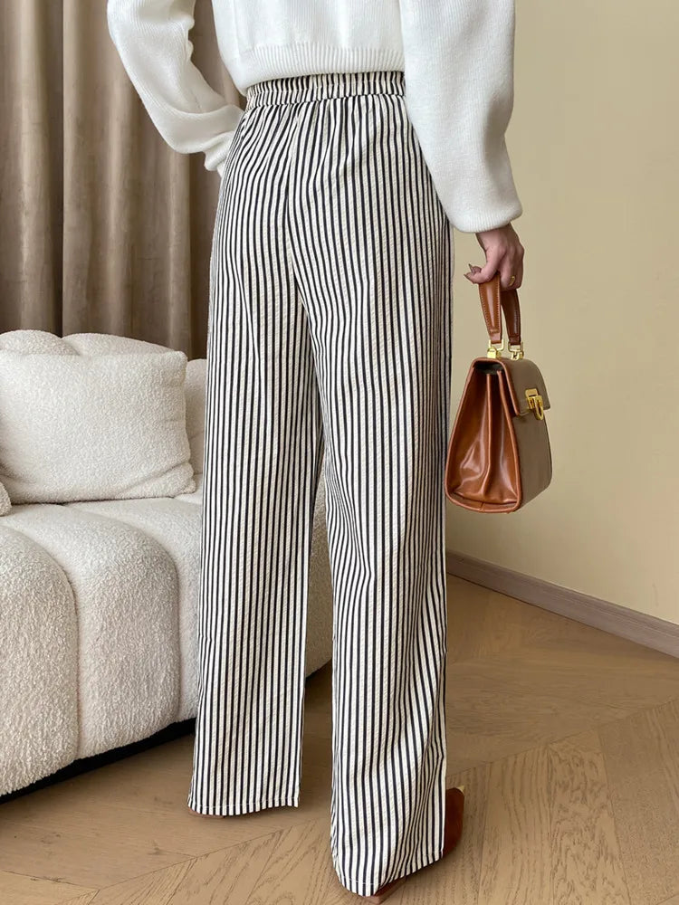 Women Striped Drawstring Wide-Leg Pants | Willow