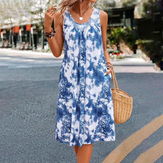 Women Sleeveless Tie-Dye Midi Dress with Pockets | Breeze