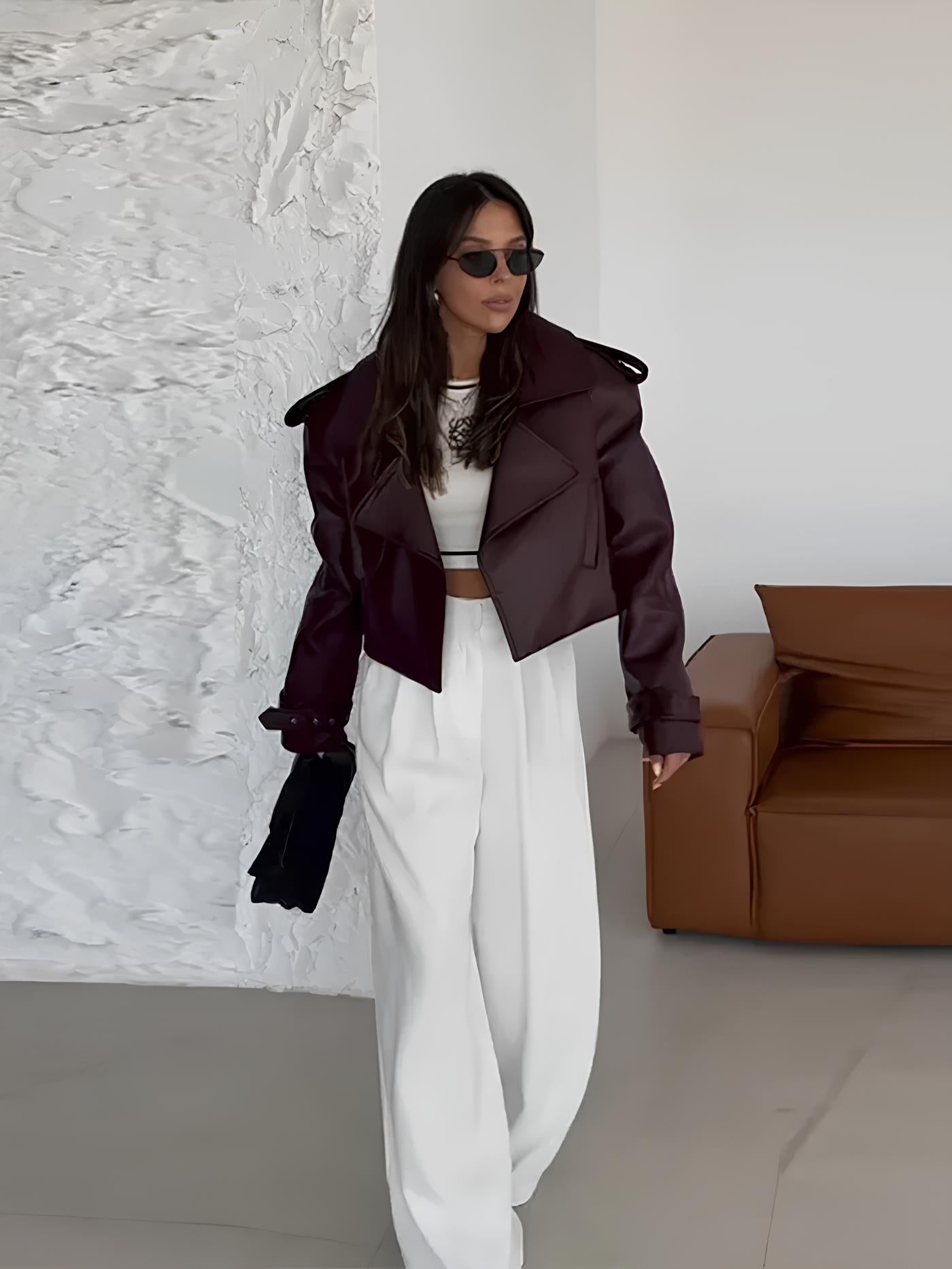 Women Cropped Faux Leather Jacket | Erin