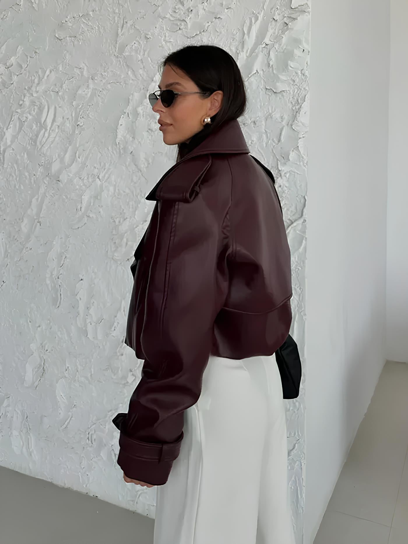 Women Cropped Faux Leather Jacket | Erin