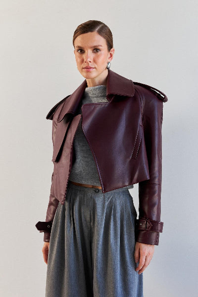 Women Cropped Faux Leather Jacket | Erin