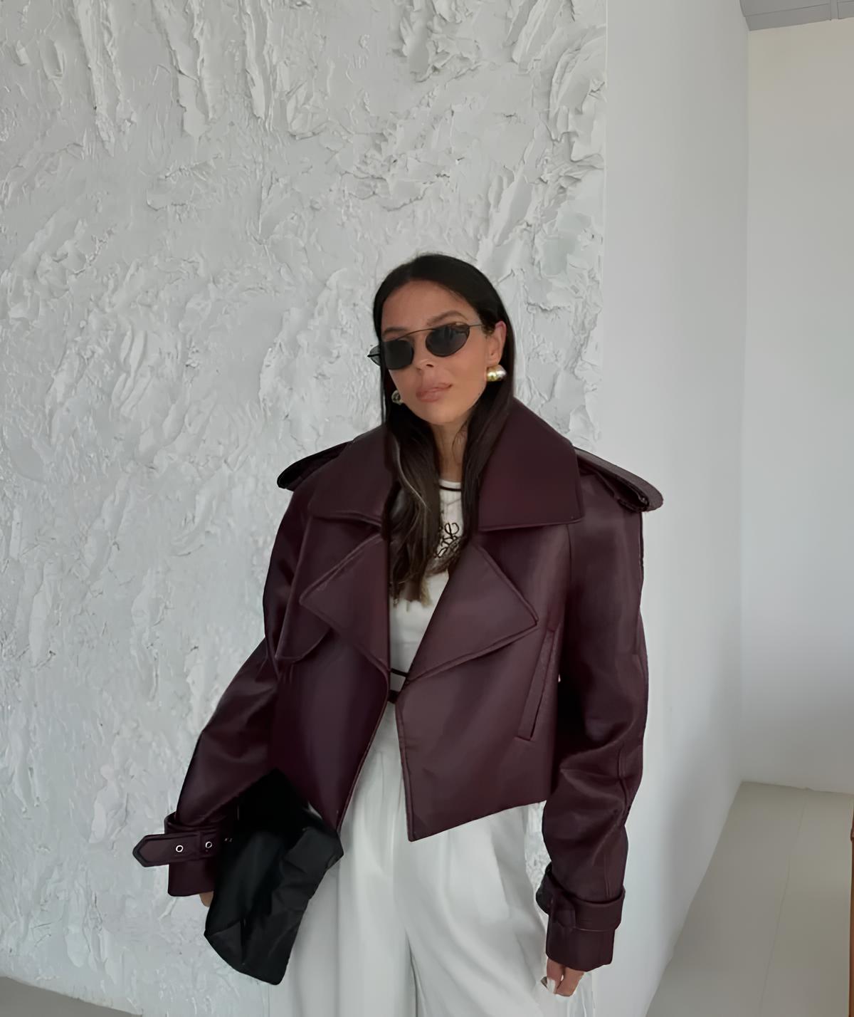 Women Cropped Faux Leather Jacket | Erin