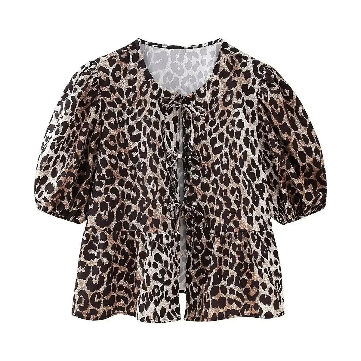 Women Leopard Print Puff Sleeve Top | Ivana
