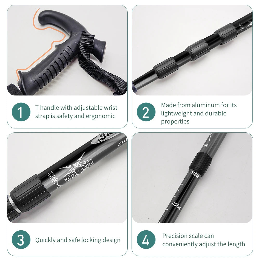 Lightweight Collapsible Hiking Poles – 4-Section Telescopic Walking Sticks for Camping and Climbing, Adjustable 24-54 Inches 3