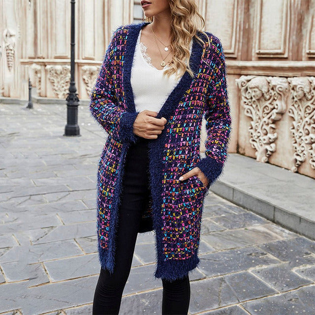 Women Long Open Front Knitted Cardigan | Cerise