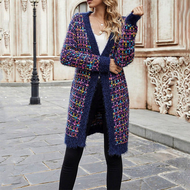Women Long Open Front Knitted Cardigan | Cerise