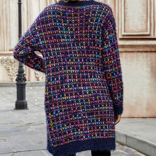 Women Long Open Front Knitted Cardigan | Cerise