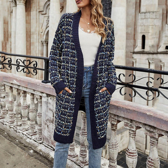 Women Long Open Front Knitted Cardigan | Cerise
