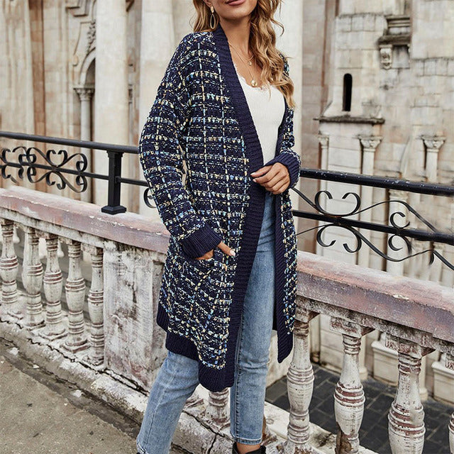Women Long Open Front Knitted Cardigan | Cerise