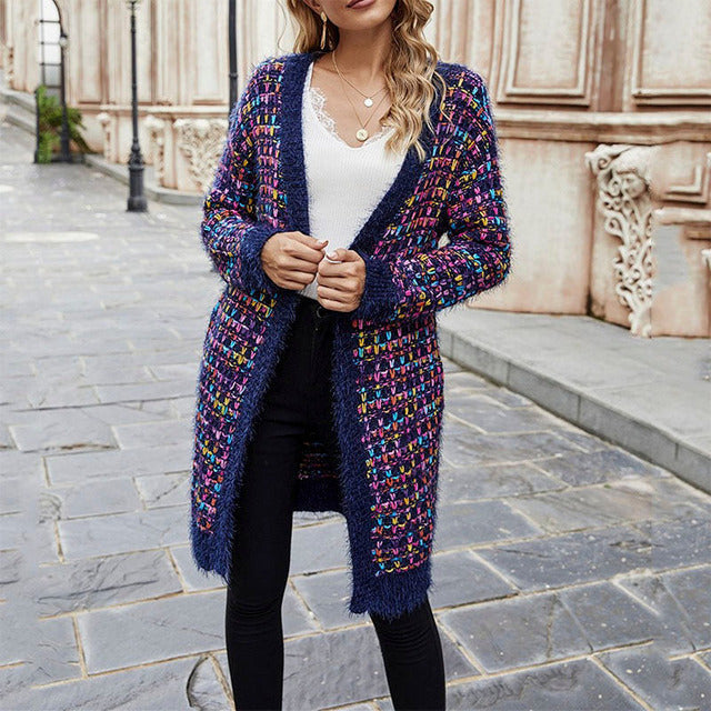 Women Long Open Front Knitted Cardigan | Cerise
