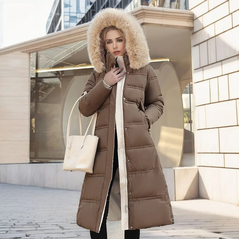 Women Luxury Fur-Collar Long Puffer Coat | Kamilah