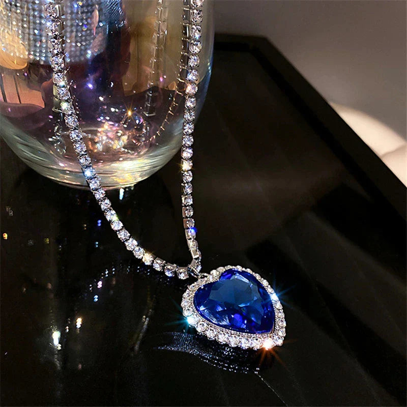 Women Necklace Blue Heart Crystal Metal Alloy | Rose-3