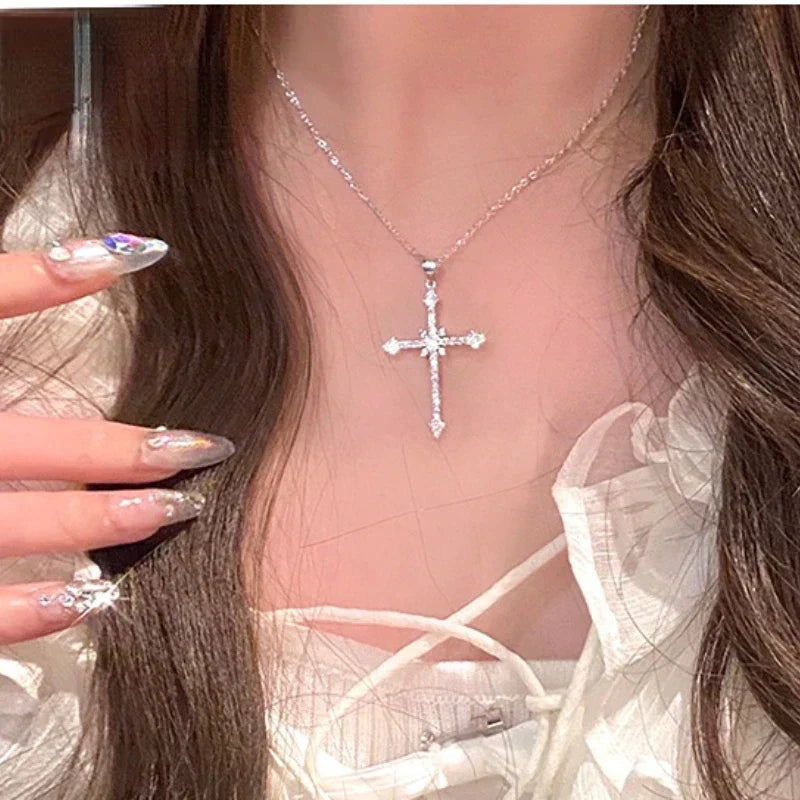 Women Cross Pendant Necklace Silver Zircon | Faith-4