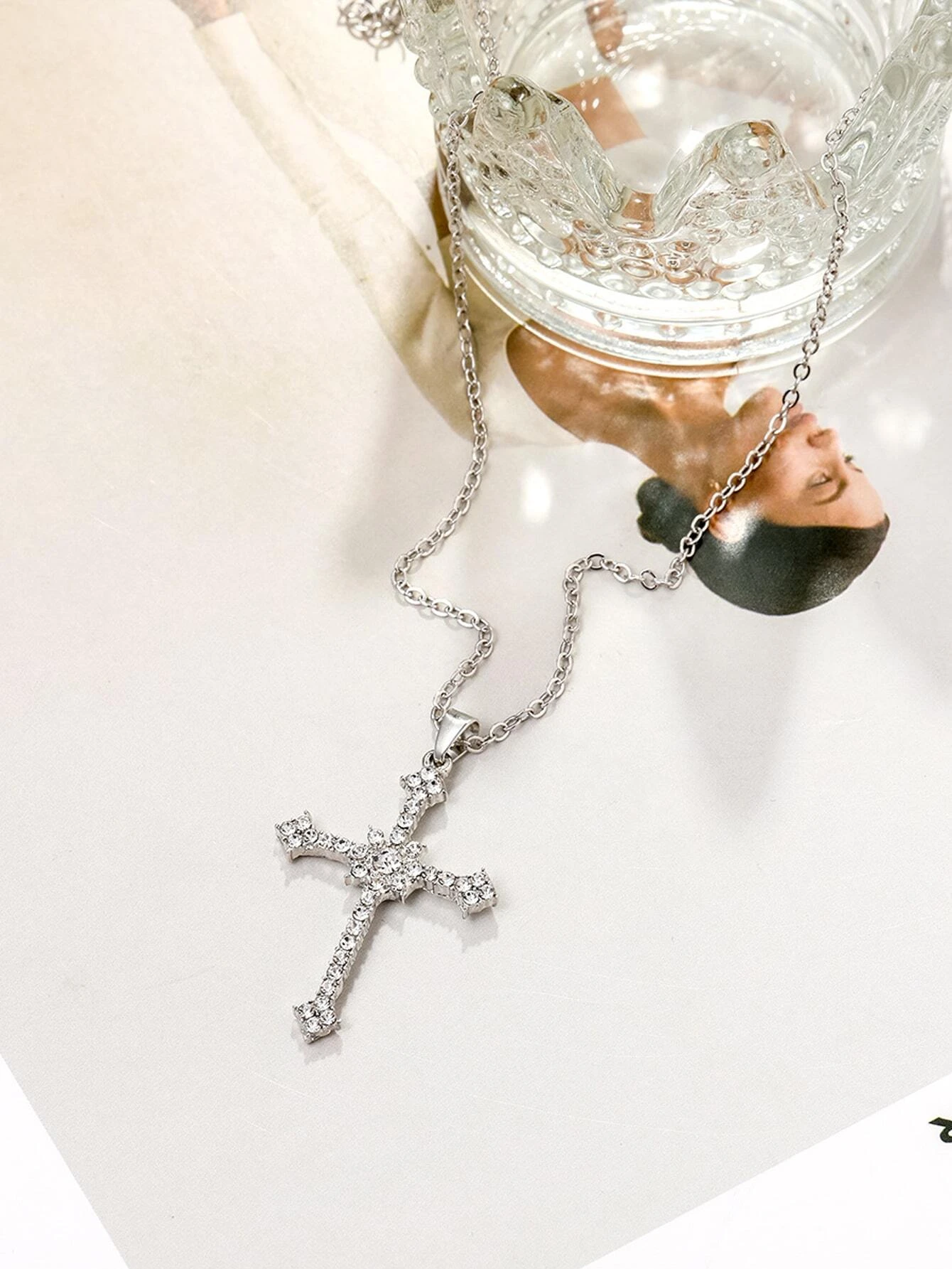 Women Cross Pendant Necklace Silver Zircon | Faith-5