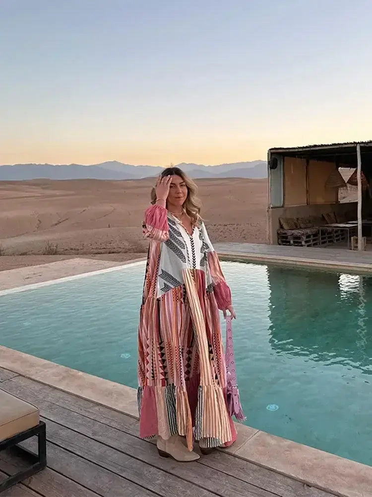 Women Beach Robe Multi-Color Polyester | Summer Breeze-4