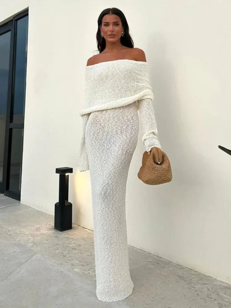 Women Off-Shoulder Glitter Maxi Dress | Jorja