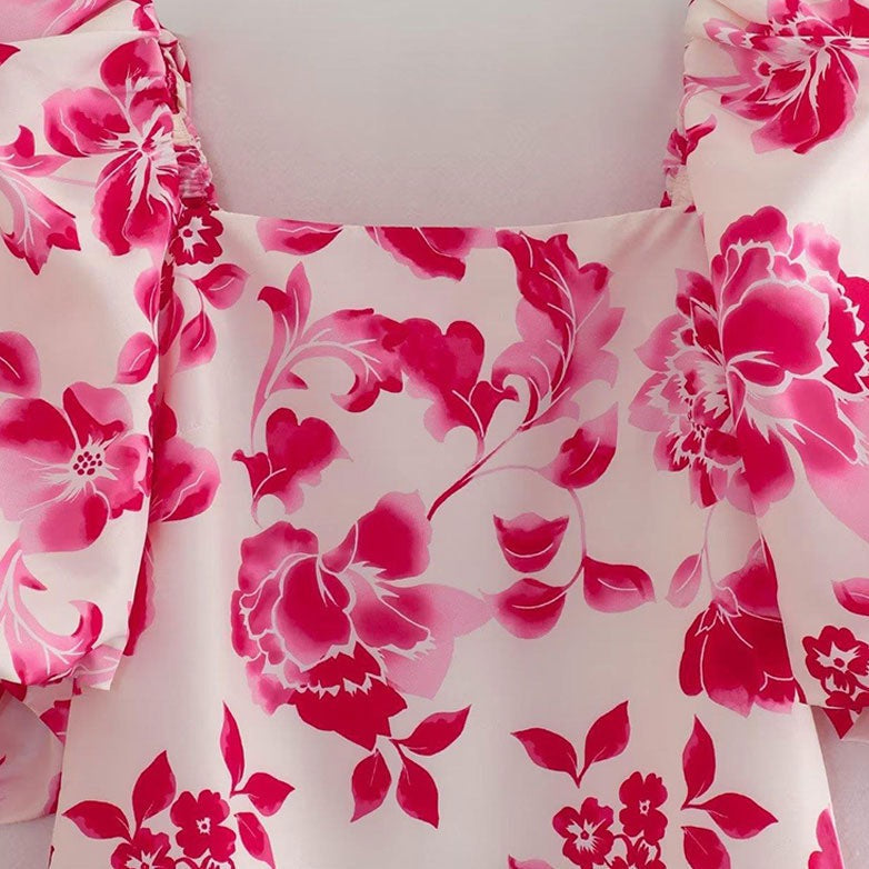Women Floral Print Puff Short Sleeve Dress | Marion