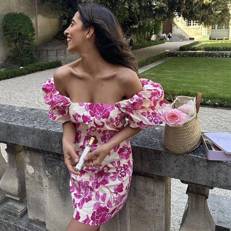 Women Floral Print Puff Short Sleeve Dress | Marion