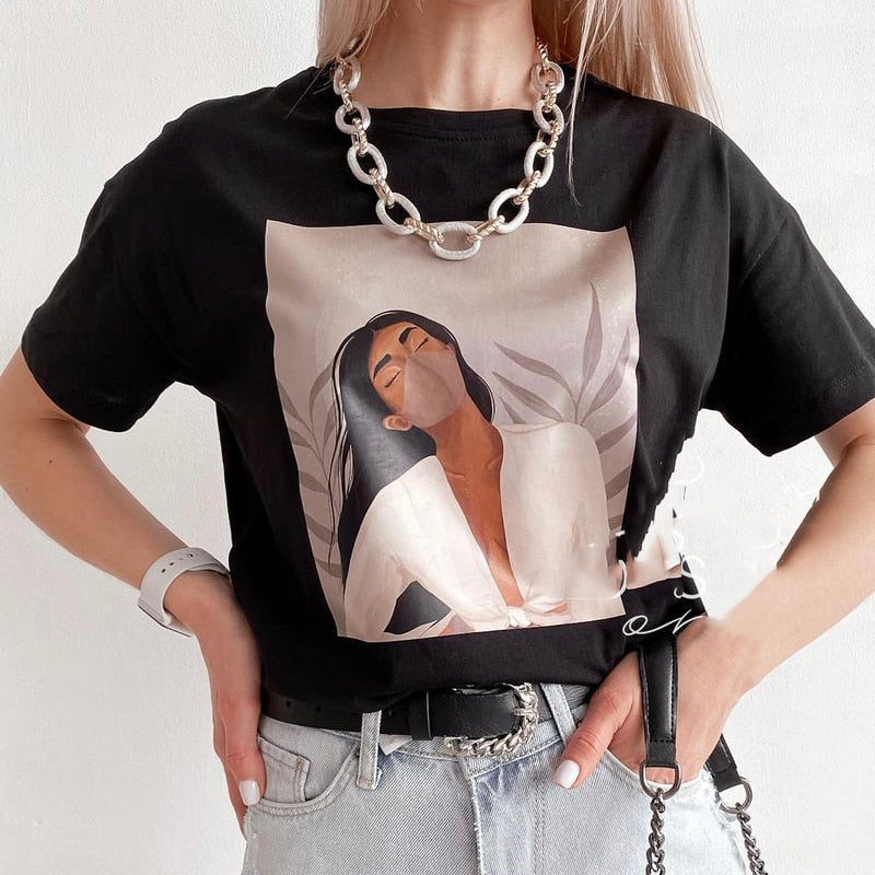 Women Masked Girl Print T-Shirts | Lana