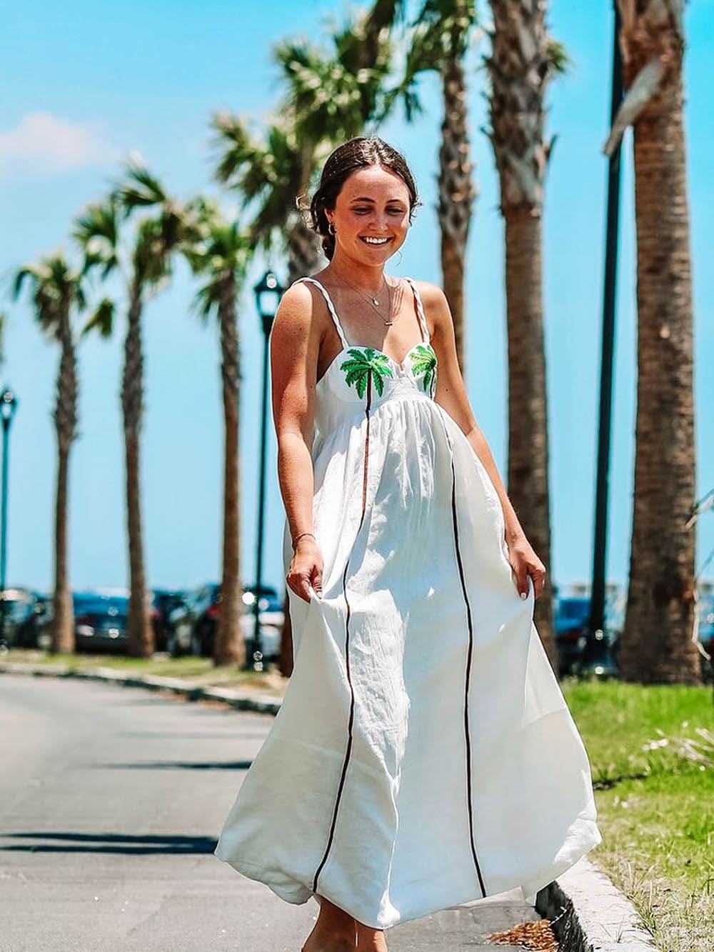Women Tropical Maxi Dress with Bow Straps | Lila