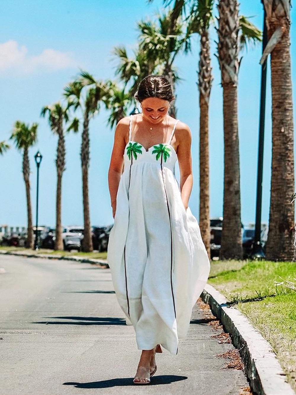 Women Tropical Maxi Dress with Bow Straps | Lila