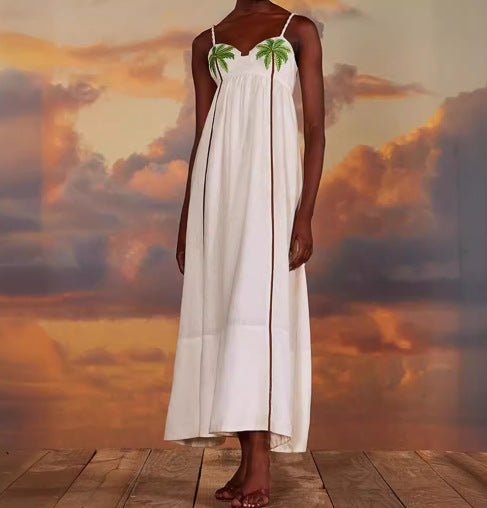 Women Tropical Maxi Dress with Bow Straps | Lila