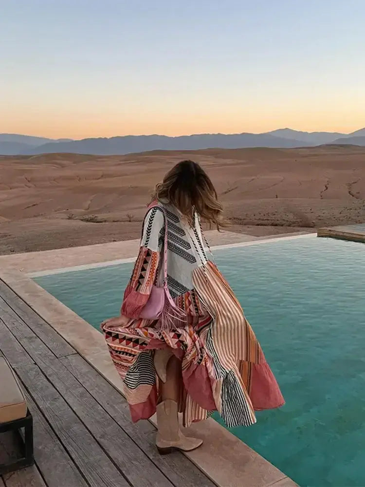 Women Beach Robe Multi-Color Polyester | Summer Breeze-6