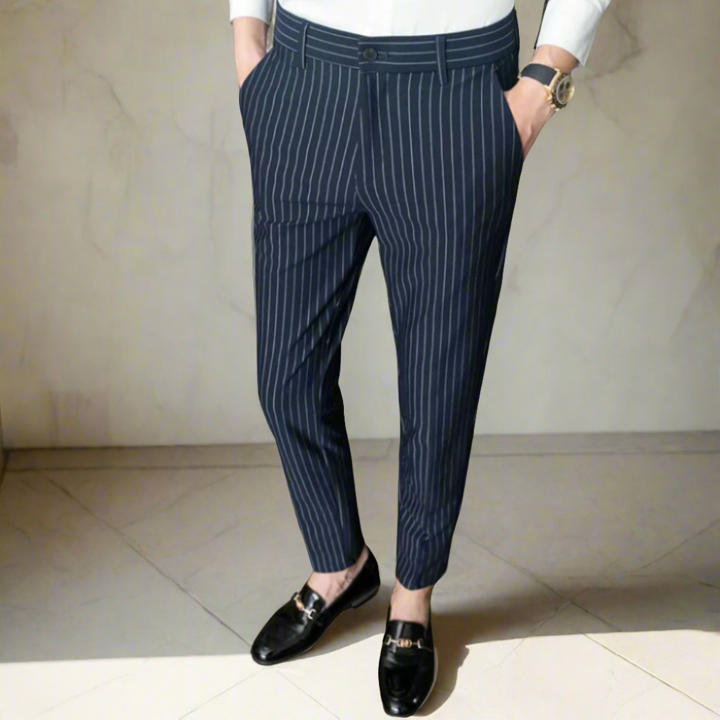 Variant image for Men's Trousers Slim Fit Vertical Stripe Polyester | James-17