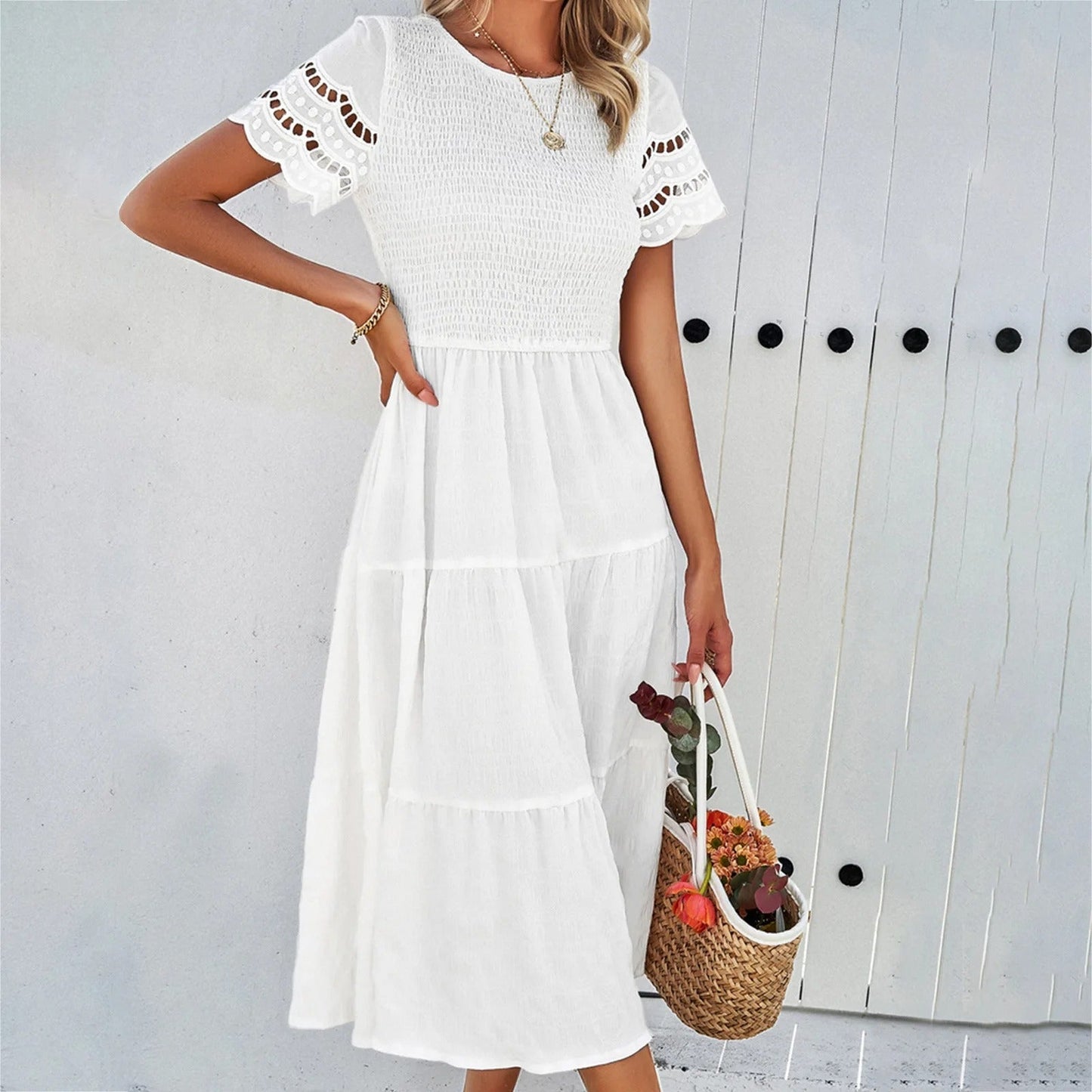 Women Flowy Puff Sleeve Midi Dress | Liora