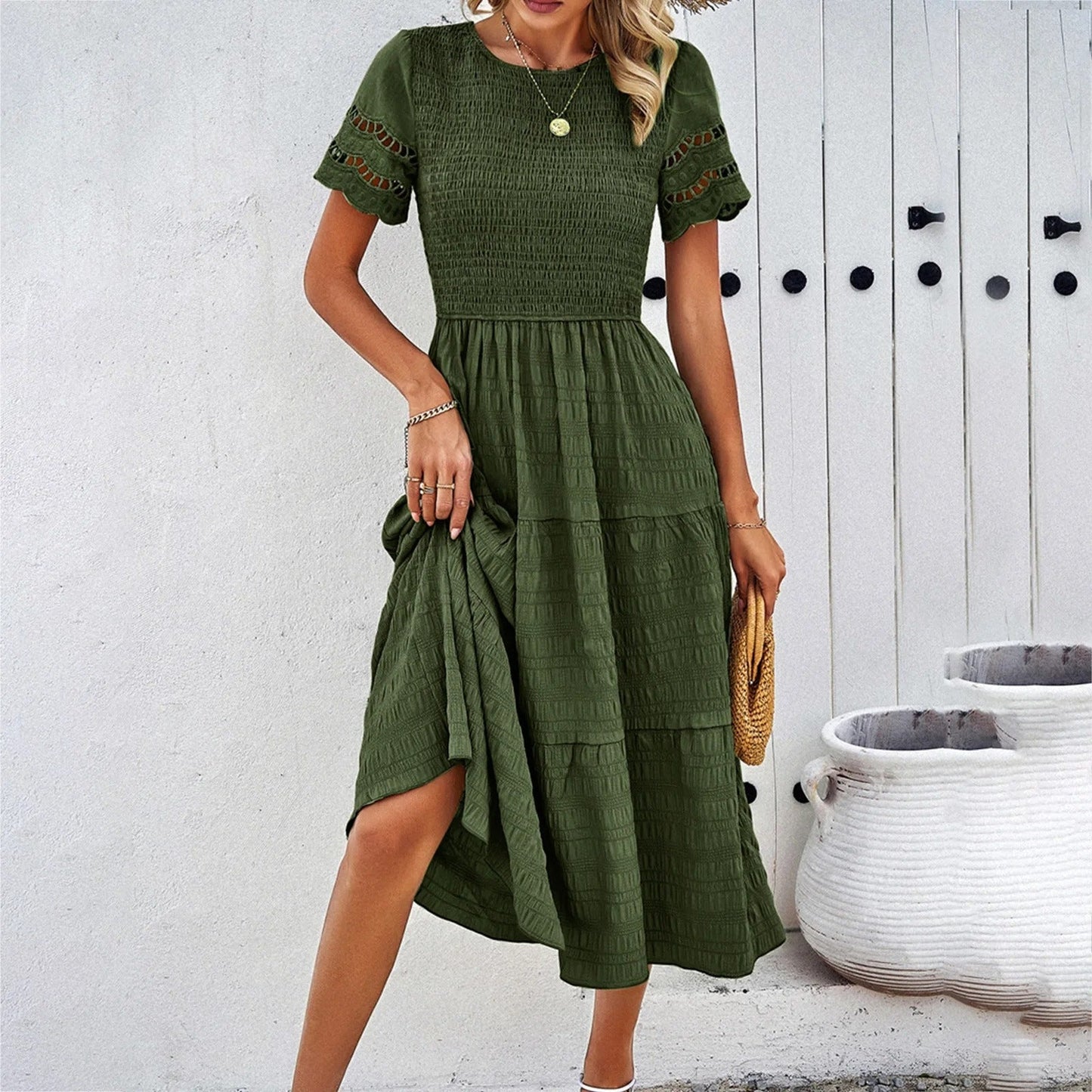 Women Flowy Puff Sleeve Midi Dress | Liora