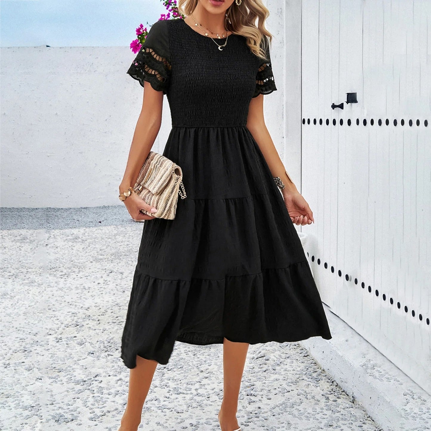 Women Flowy Puff Sleeve Midi Dress | Liora