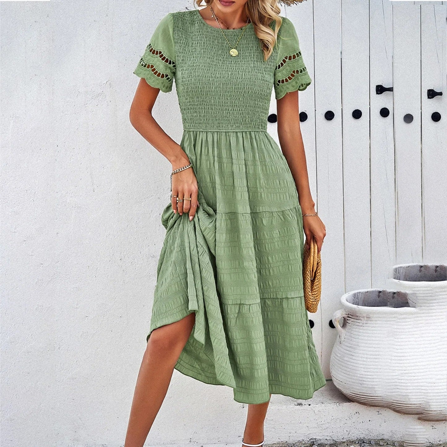 Women Flowy Puff Sleeve Midi Dress | Liora