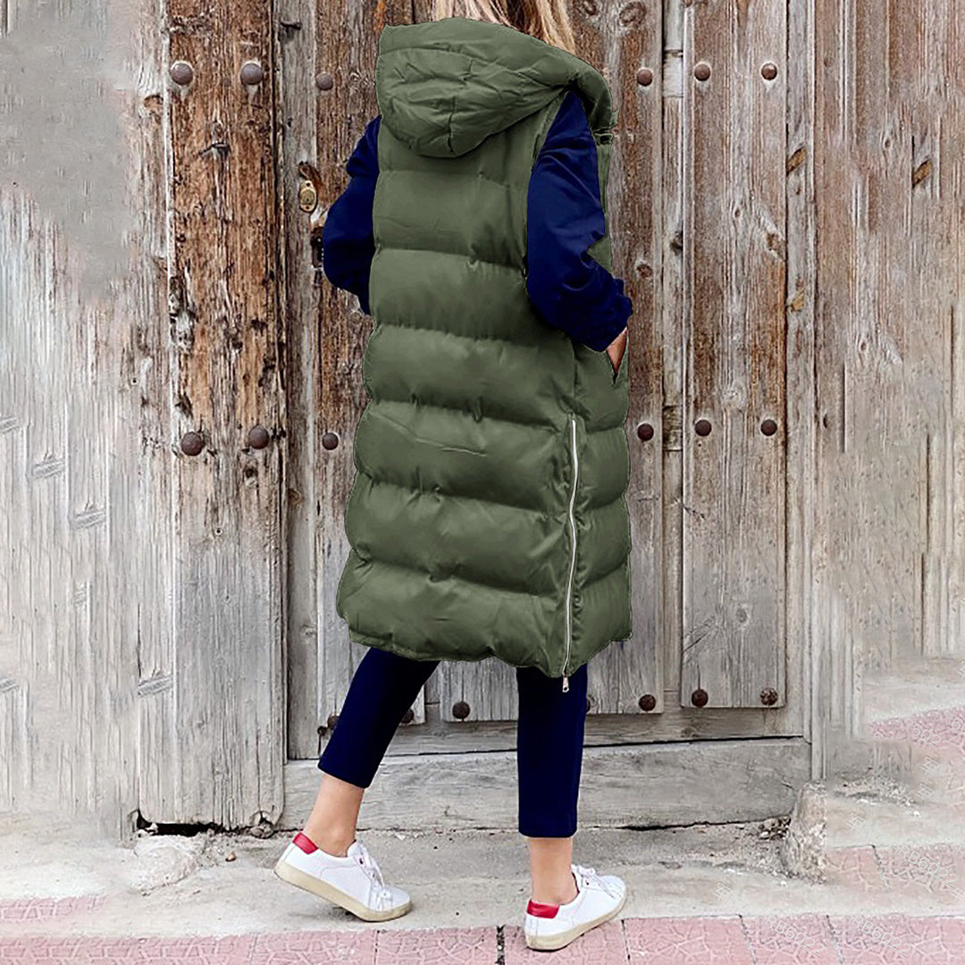 Women Long Puffer Vest with Hood | Xyla