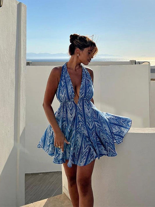 Women Bohemian Halter Mini Dress | Coral