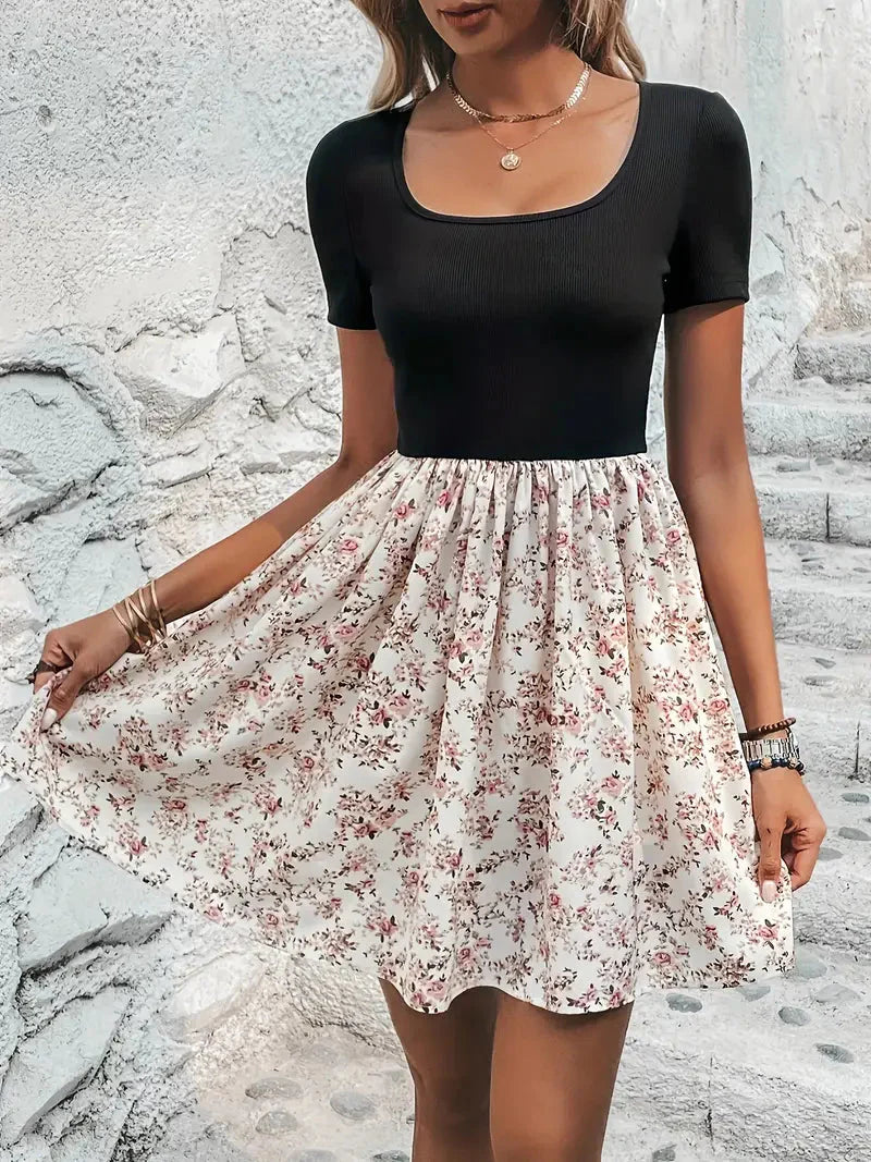 Women Floral Dress with Ribbed Top | Avery