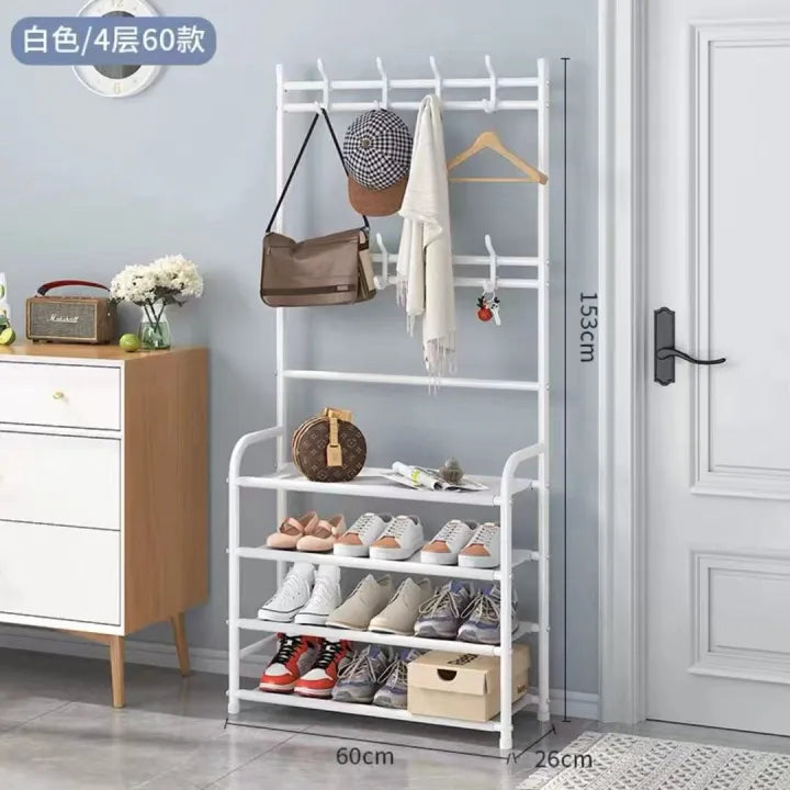 Multifunctional Shoe Rack and Coat Stand for Entryway – Modern Metal Shoe Storage Organizer in Black, Compact Design 2