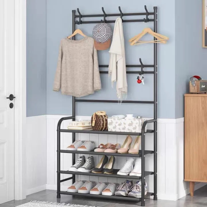 Multifunctional Shoe Rack and Coat Stand for Entryway – Modern Metal Shoe Storage Organizer in Black, Compact Design 3